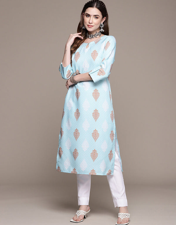 Sky Blue Rayon Pant Straight