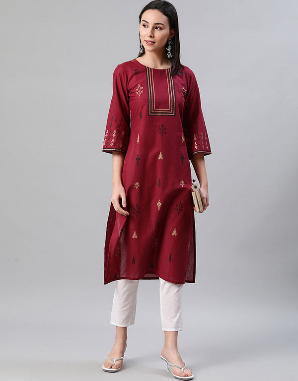 Red Rayon Pant Straight