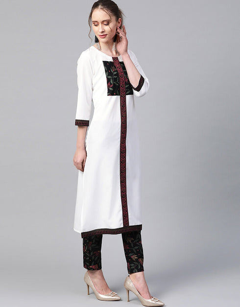 White Crepe Pant Straight Closure View