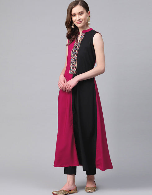 Pink Crepe Pant Straight Closure View