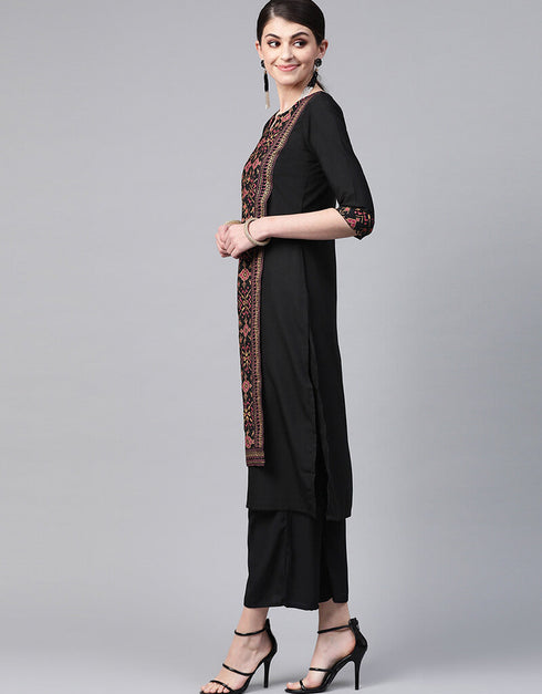 Black Crepe Pant Straight Closure View