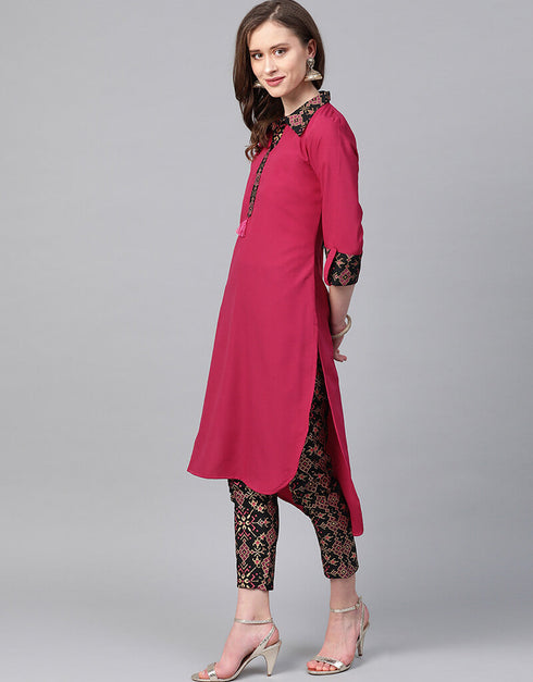 Pink Crepe Pant Straight Closure View