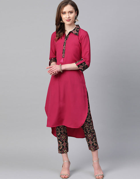 Pink Crepe Pant Straight