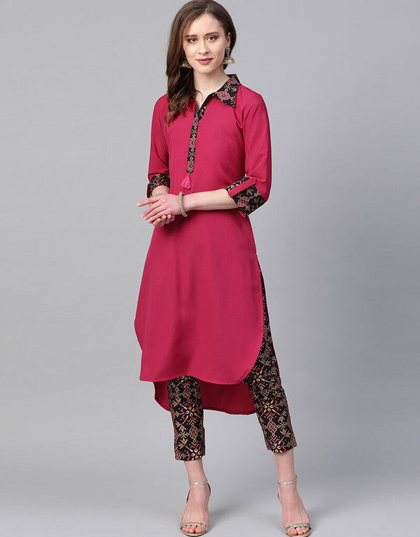 Pink Crepe Pant Straight