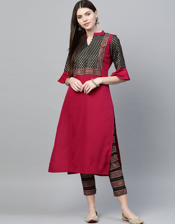 Pink Crepe Pant Straight