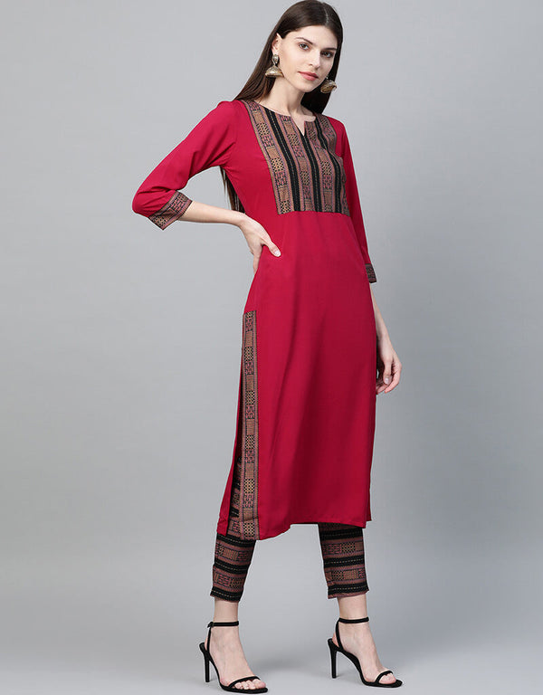 Pink Crepe Pant Straight