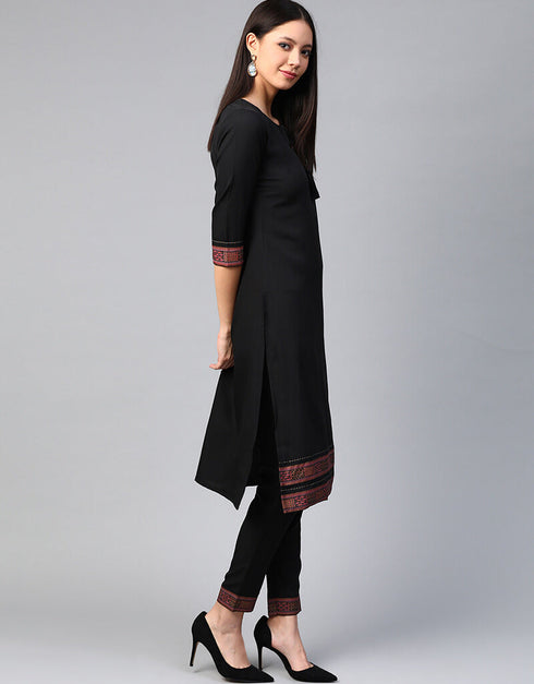 Black Crepe Pant Straight Closure View