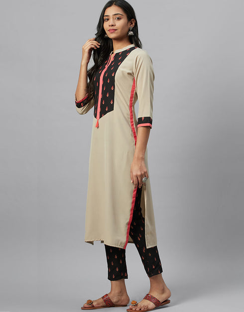 Beige Crepe Pant Straight Closure View