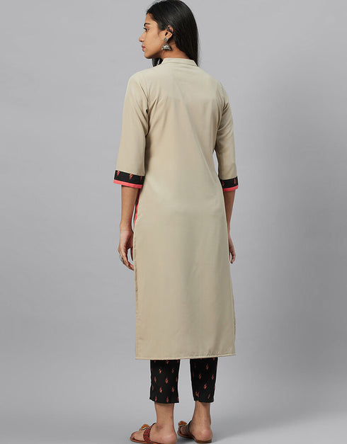 Beige Crepe Pant Straight Back View