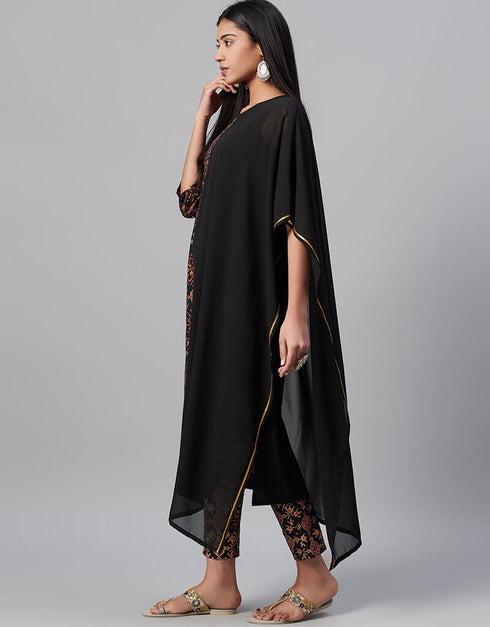 Black Georgette And Crepe Pant Straight Closure View