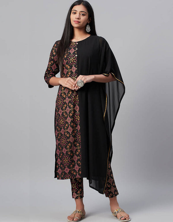 Black Georgette And Crepe Pant Straight