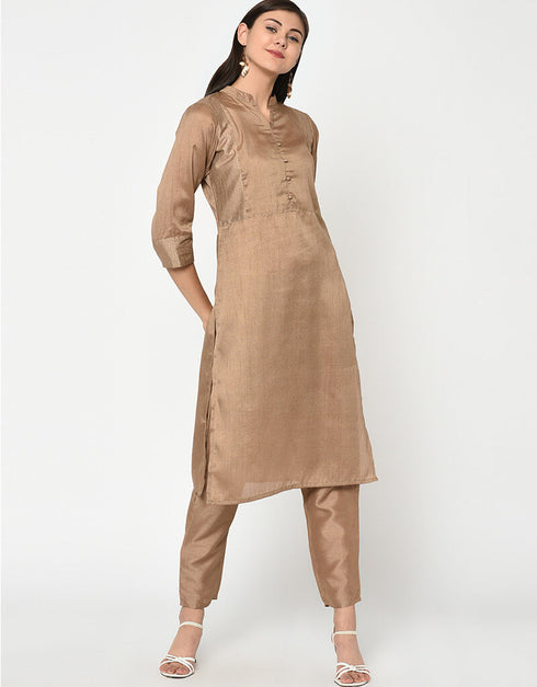 Brown Poly Silk Pant Straight Closure View