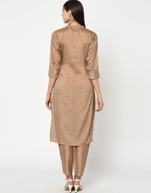 Brown Poly Silk Pant Straight Back View