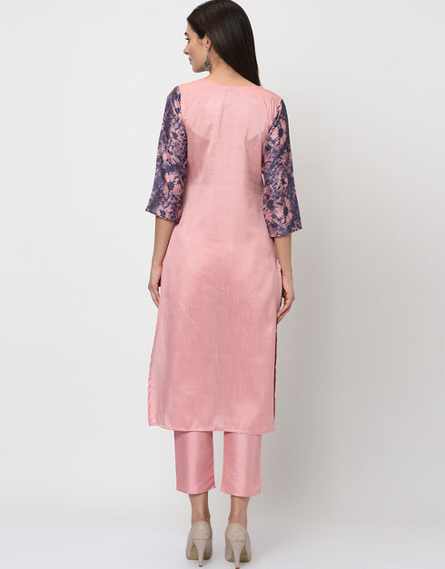 Pink Poly Silk Pant Straight Back View