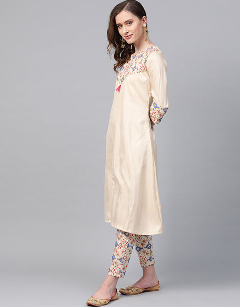 Beige Poly Silk Pant Straight Closure View