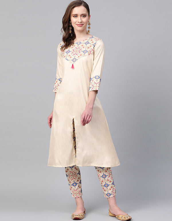 Beige Poly Silk Pant Straight