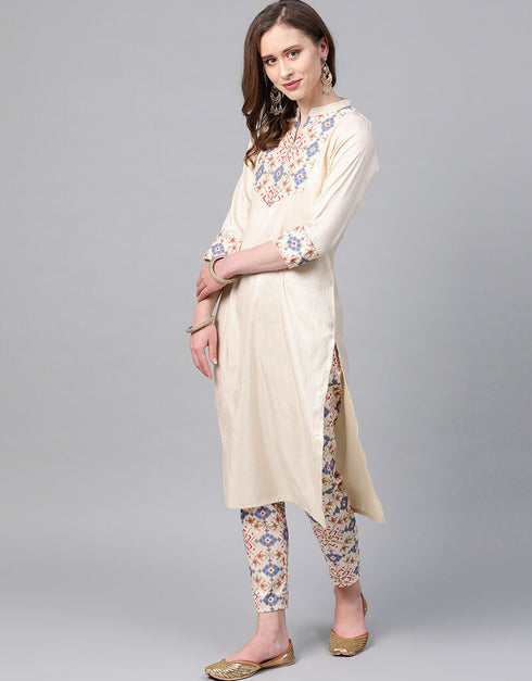 Beige Poly Silk Pant Straight Closure View