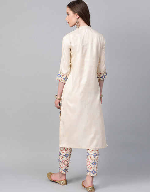 Beige Poly Silk Pant Straight Back View