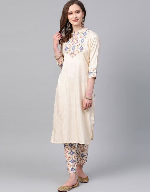 Beige Poly Silk Pant Straight