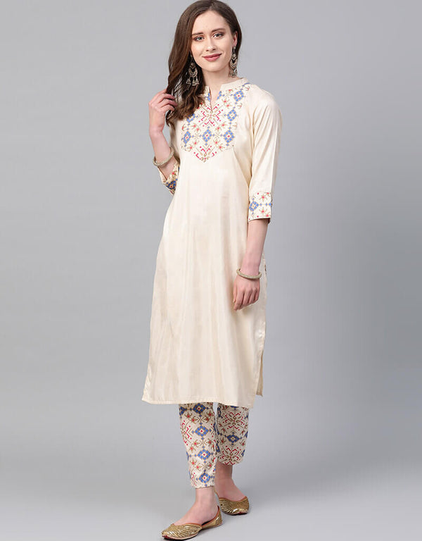 Beige Poly Silk Pant Straight