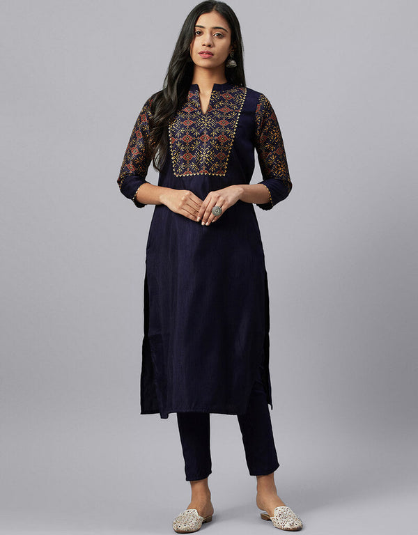 Blue Poly Silk Pant Straight