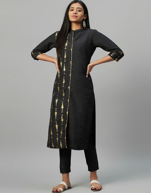 Black Poly Silk Pant Straight