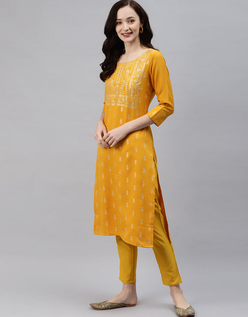 Yellow Rayon Pant Straight Closure View