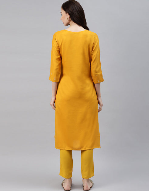Yellow Rayon Pant Straight Back View