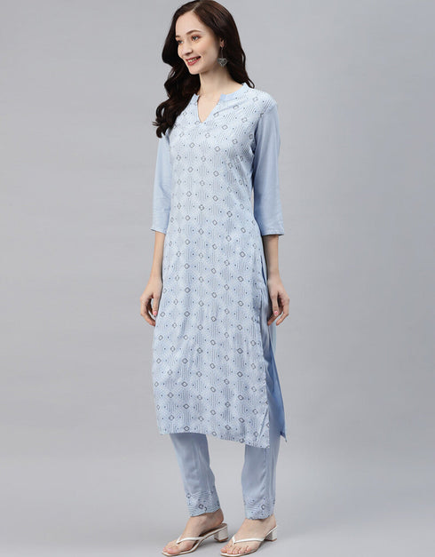 Sky Blue Rayon Pant Straight Closure View