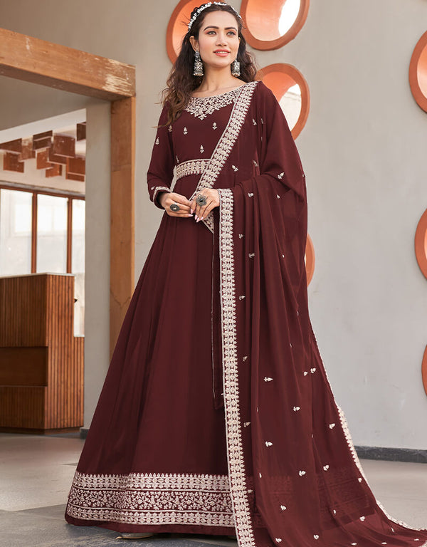 Maroon Anarkali style Salwar Suit Designer Salwar Suit Salwar Kameez in Embroidery, Daimonds & Lace Work
