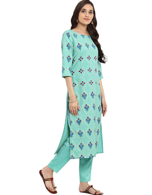 Sky Blue Crepe Pant Kurti Closure View
