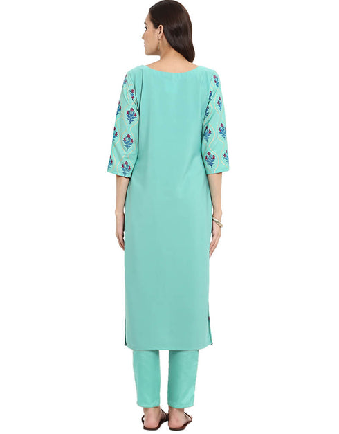 Sky Blue Crepe Pant Kurti Back View