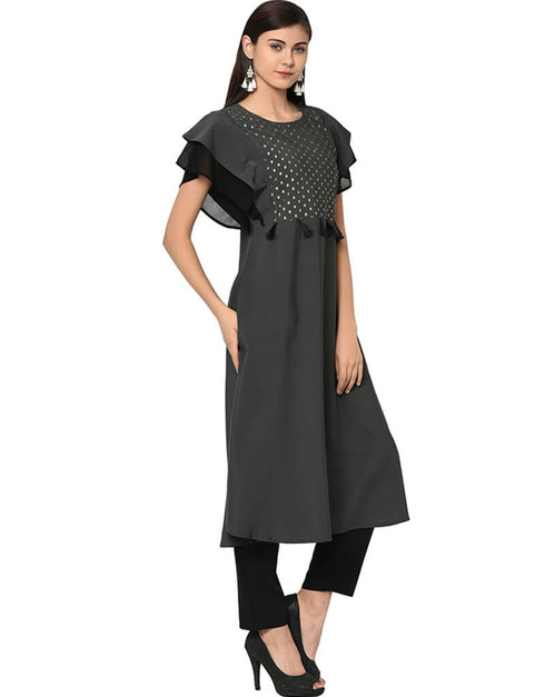 Black Crepe Pant Kurti Closure View