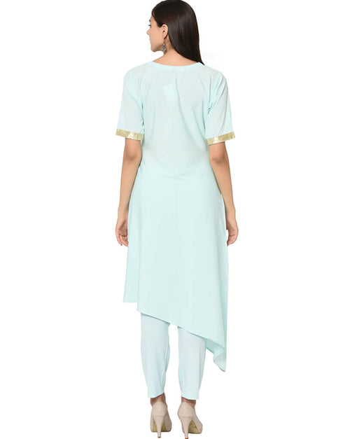 Sky Blue Crepe Pant Kurti Back View