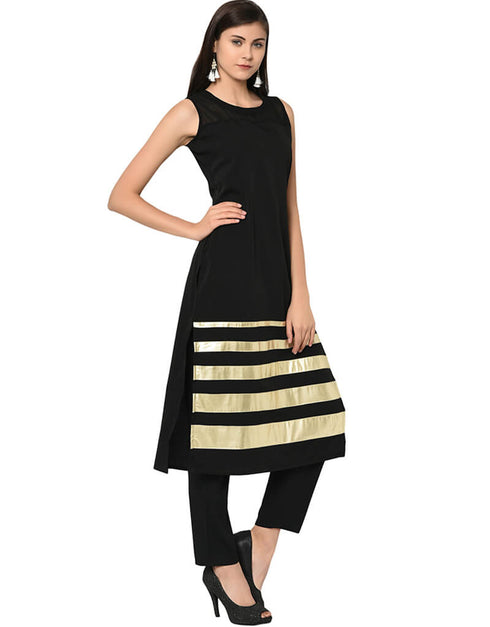 Black Crepe Pant Kurti Closure View