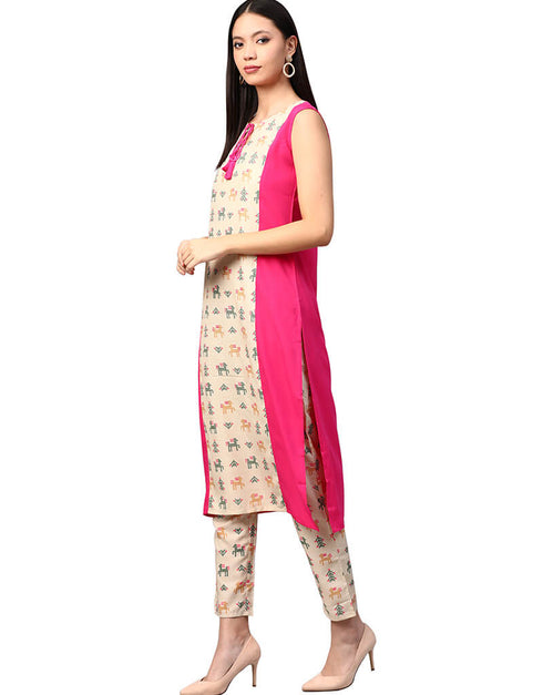 Pink Crepe Pant Kurti Closure View