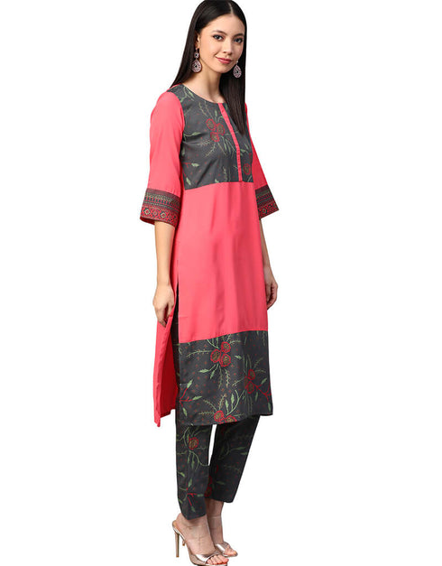 Pink Crepe Pant Kurti Closure View