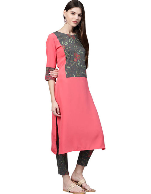 Pink Crepe Pant Kurti Closure View