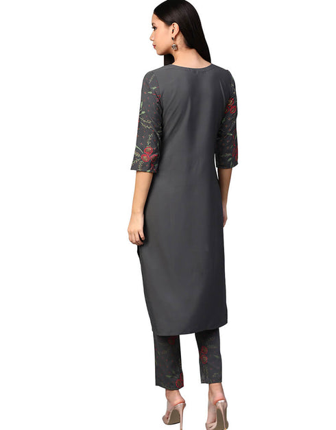 Grey Crepe Pant Kurti Back View