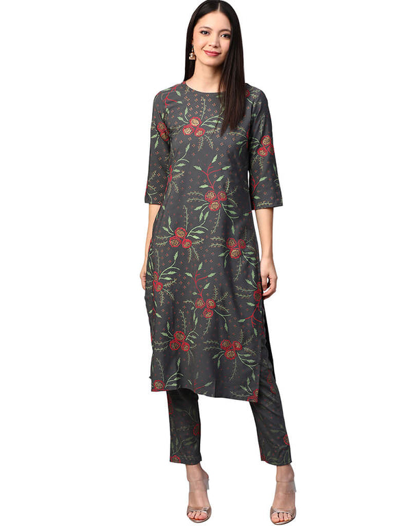 Grey Crepe Pant Kurti