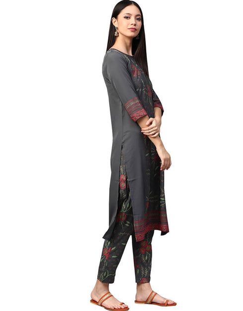 Grey Crepe Pant Kurti Closure View