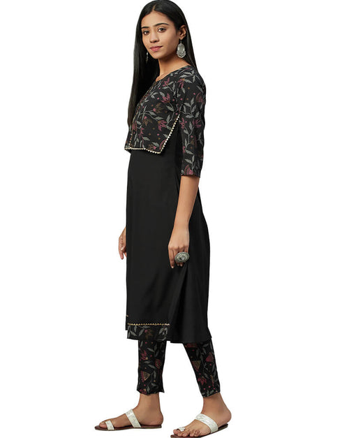 Black Crepe Pant Kurti Closure View
