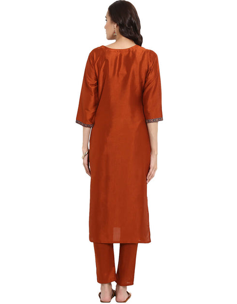 Orange Poly Silk Pant Kurti Back View