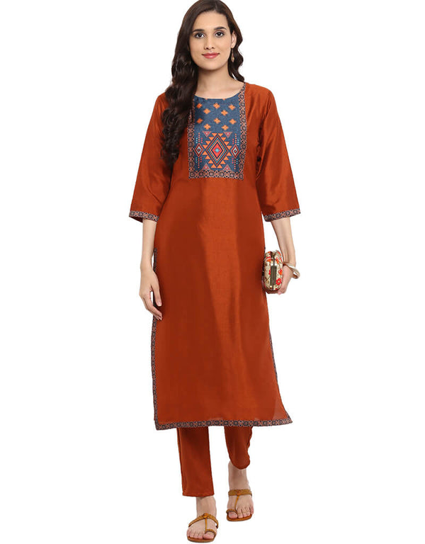 Orange Poly Silk Pant Kurti
