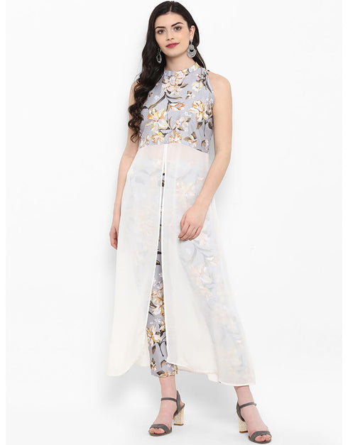 White Poly Silk Pant Kurti Closure View