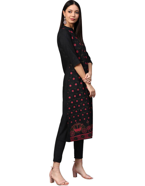 Black Poly Silk Pant Kurti Closure View
