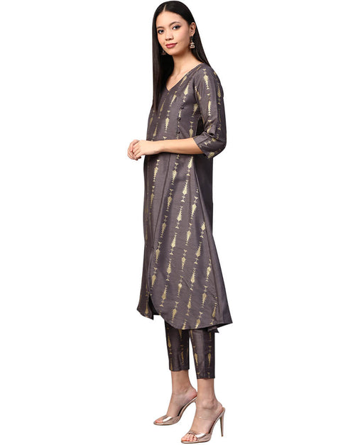 Brown Poly Silk Pant Kurti Closure View