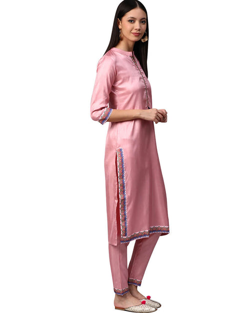 Pink Poly Silk Pant Kurti Closure View