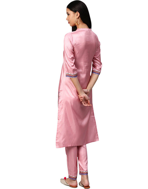 Pink Poly Silk Pant Kurti Back View
