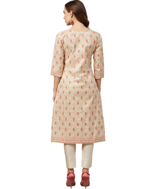 Beige Poly Silk Pant Kurti Back View